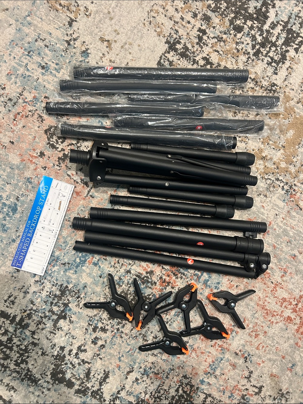 T-Shaped Black Backdrop Support Stand with Clamps